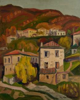 Village in the Mountains — Oil painting, Canvas, 45.00×55.00cm — Theodoros Markellos